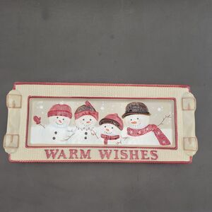 St Nicholas Square Warm Wishes Cookie Snack Tray Snowmen Winter Vtg